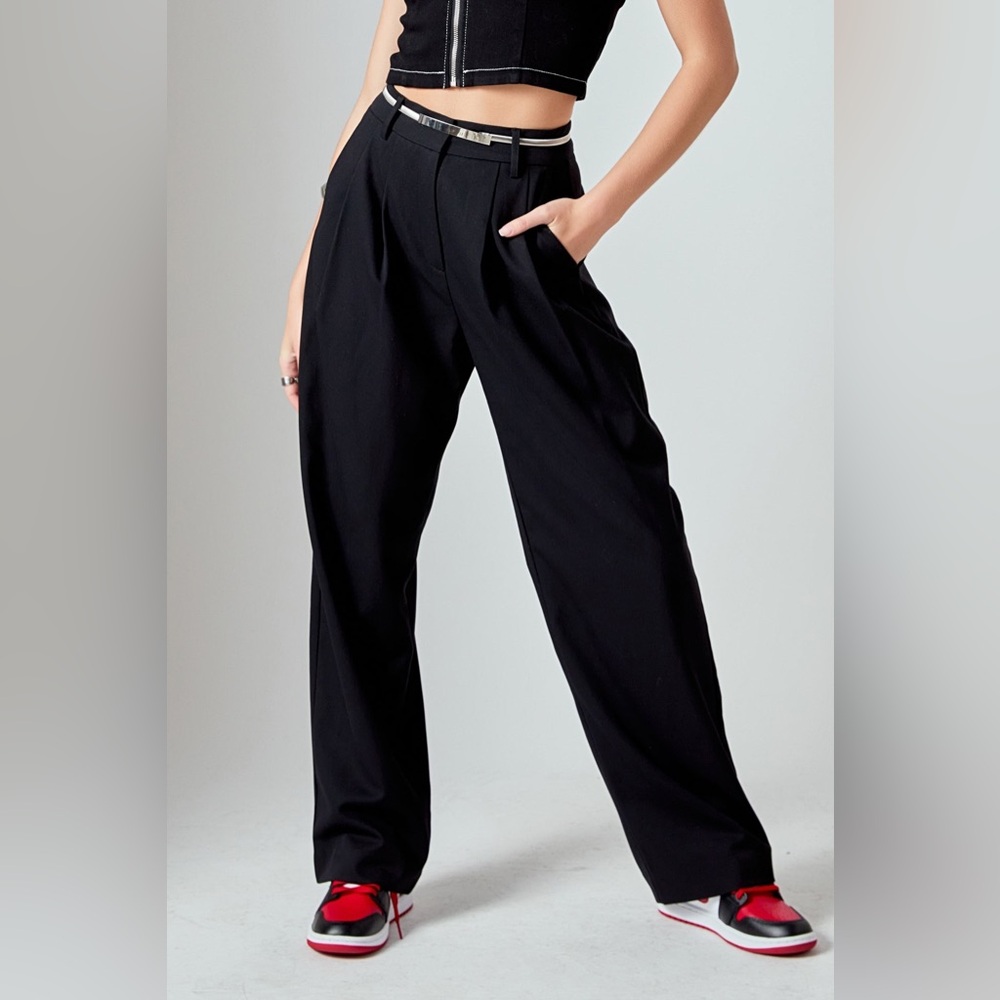 Grey Lab pleated Black wide leg trousers